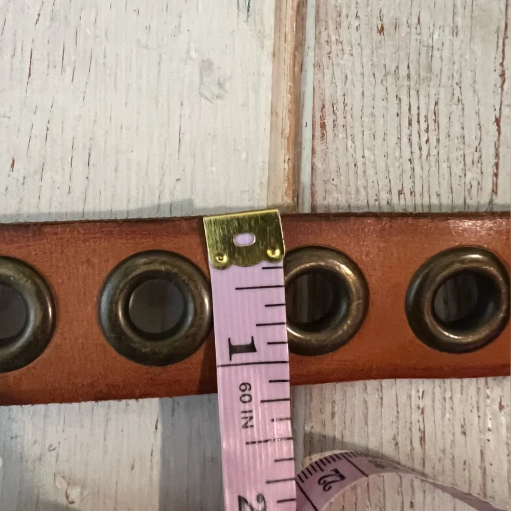 GAP Wide Tan Leather Studded Waist Belt with Crystal Accents